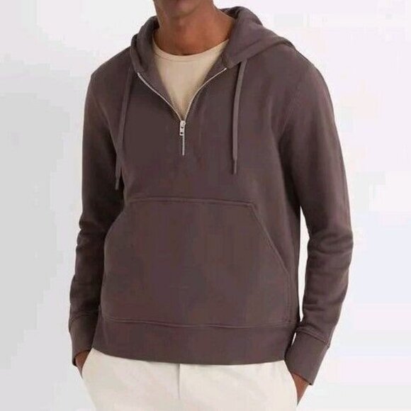 Club Monaco Men Tan Khaki Half Zip Up Hoodie Pullover Sweatshirt Casual Size S/P - Picture 1 of 7